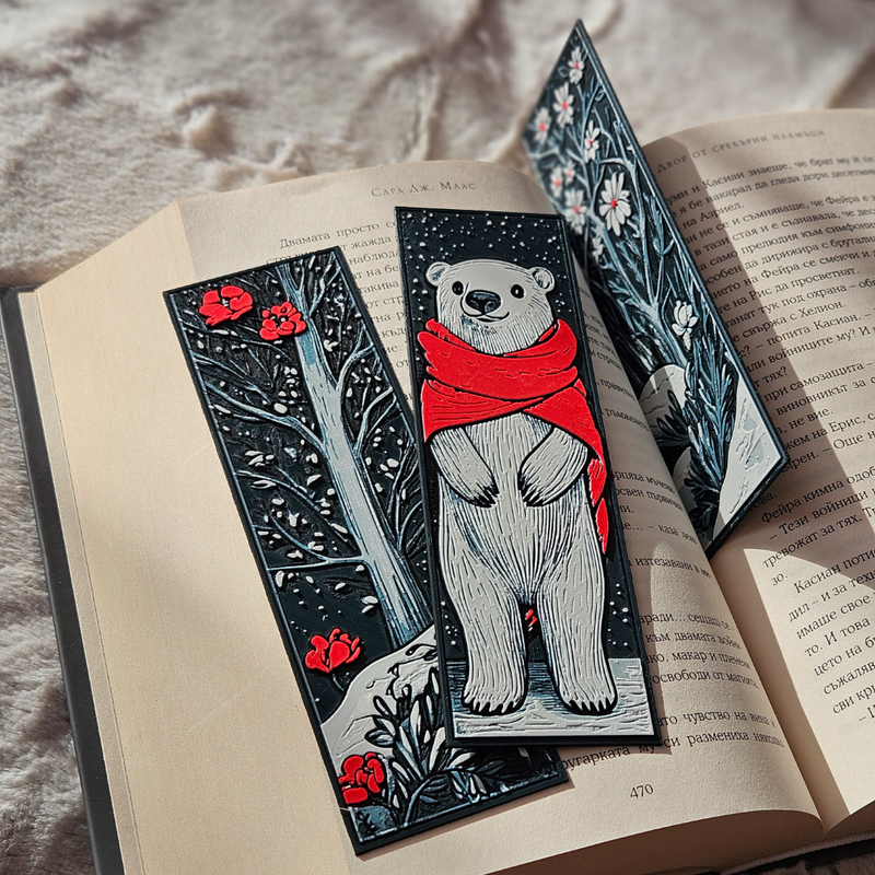 Winter Bookmarks Set – Polar Bear, Snowy Trees & Holiday Magic