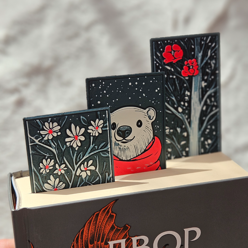 Winter Bookmarks Set – Polar Bear, Snowy Trees & Holiday Magic