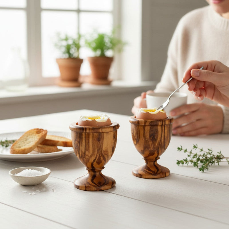 Olive Wood Egg Cup | Wooden Soft Boiled Egg Holder Breakfast Serving Stand