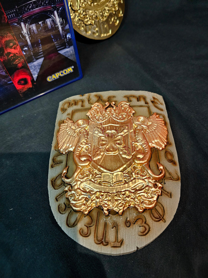 Resident Evil Spencer Mansion Wooden And Gold Emblem Half Scale prop