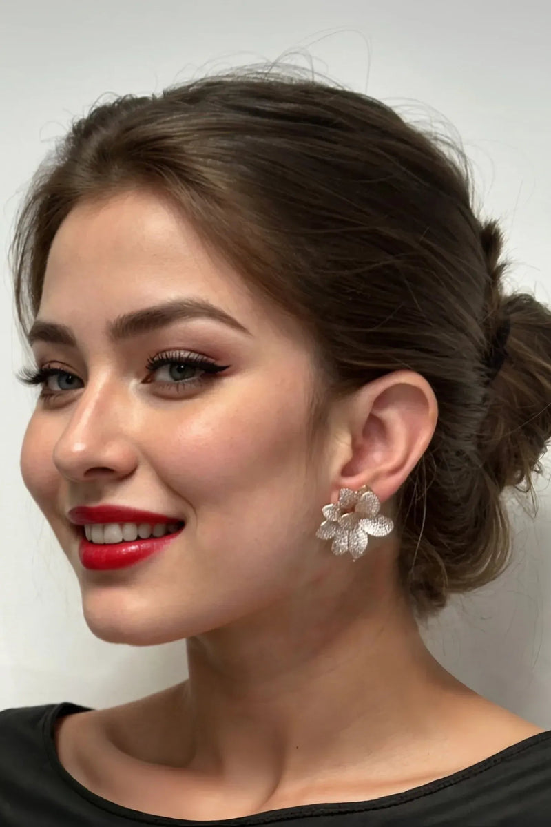 Amaryllis Flower Large Stud Earrings Rosegold