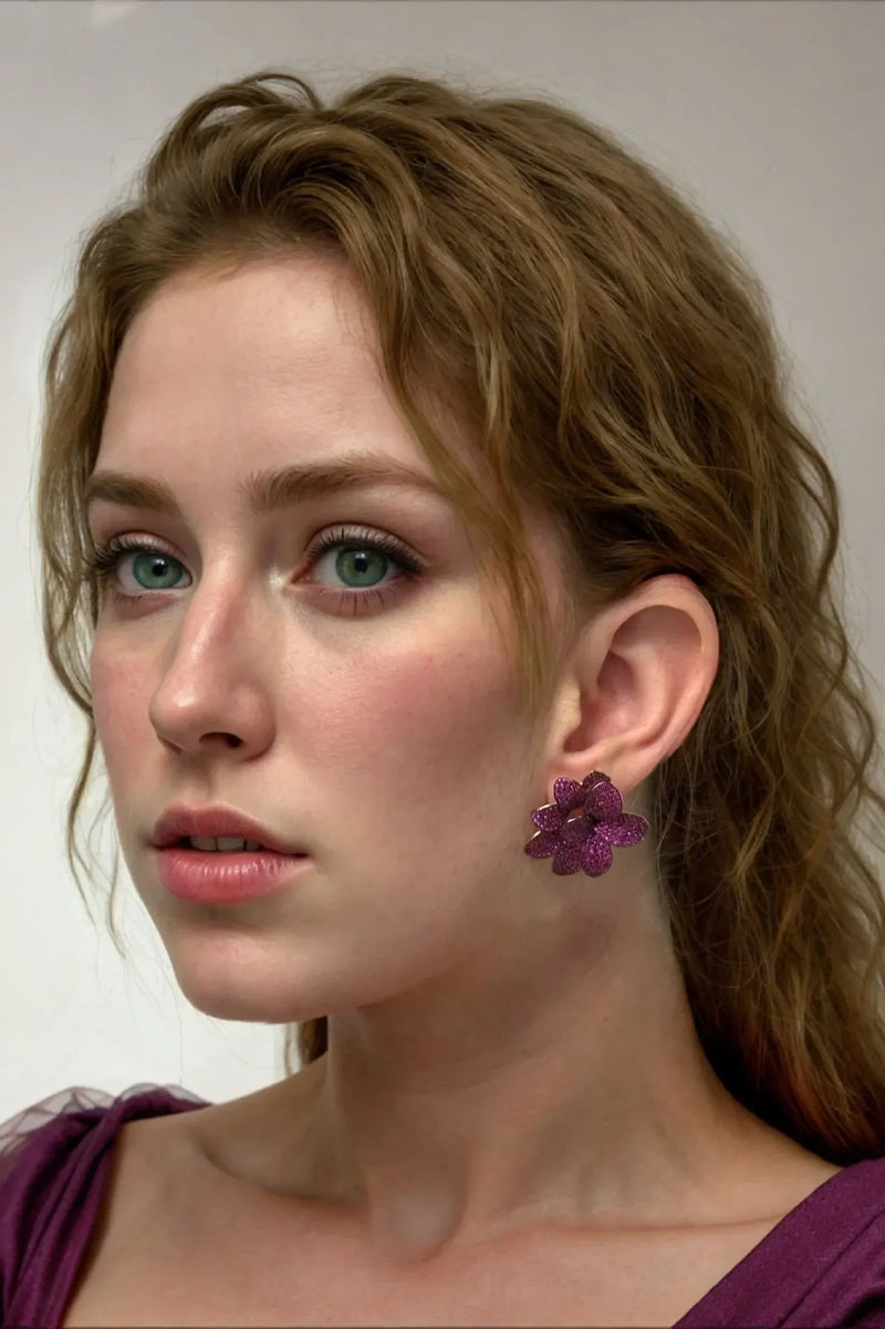 Amaryllis Flower Large Stud Earrings Rosegold Ruby