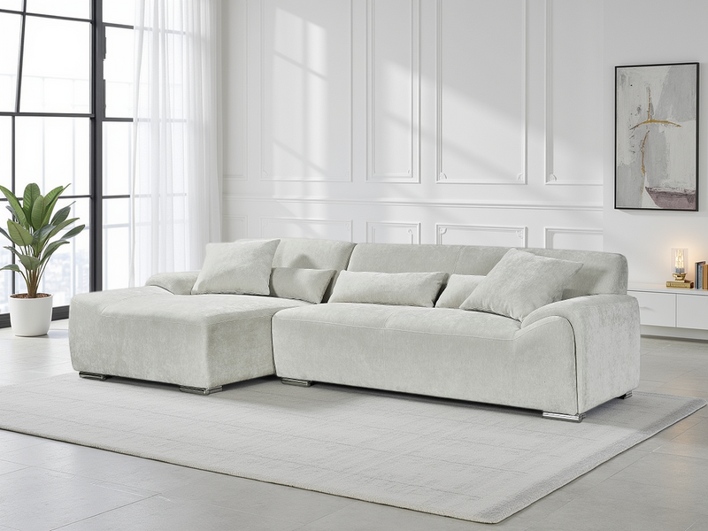 Luxurious Modena Beige Left Hand Corner Sofa with Deep Seats and Metal Feet