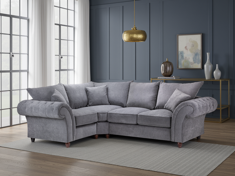 Windsor Stone Left Hand Facing Corner Sofa - Button-Tufted Fullback Comfort