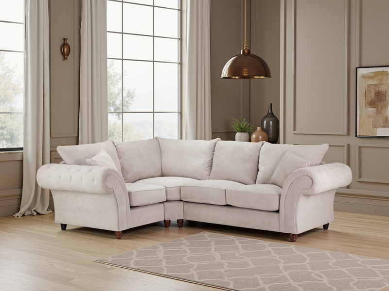 Windsor Stone Left Hand Facing Corner Sofa - Button-Tufted Fullback Comfort