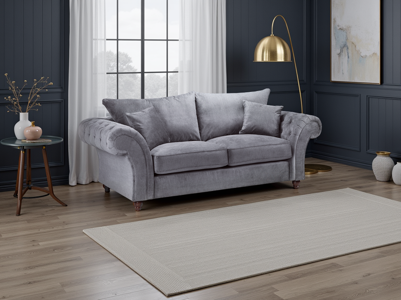 Windsor Fullback  3 Seater Sofa with Button-Tufted Scroll Arms