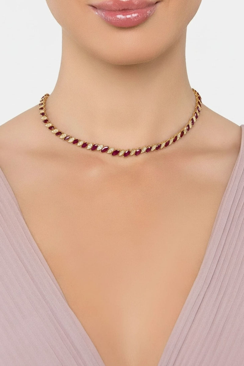 Viscountess Statement Tennis Necklace Ruby Gold