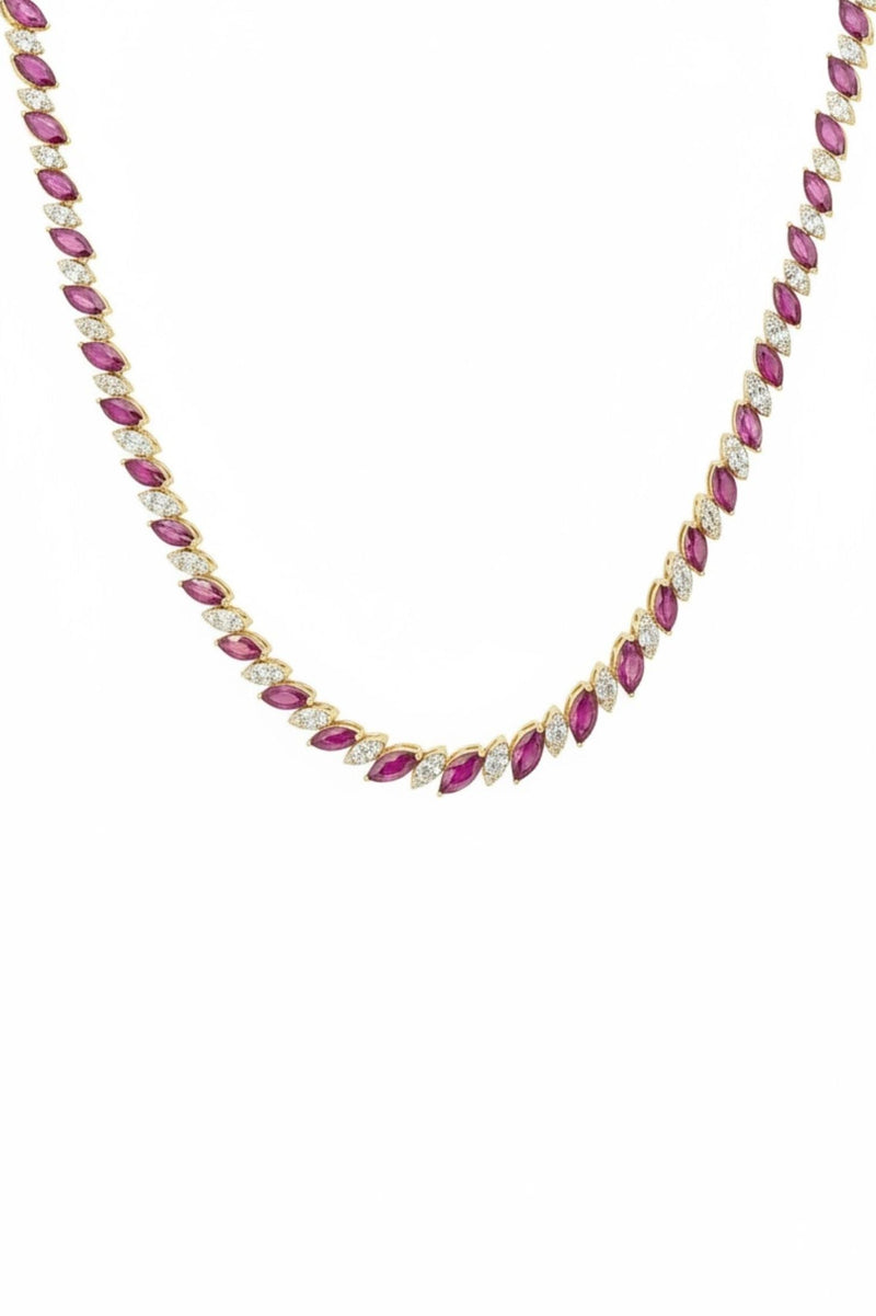 Viscountess Statement Tennis Necklace Ruby Gold