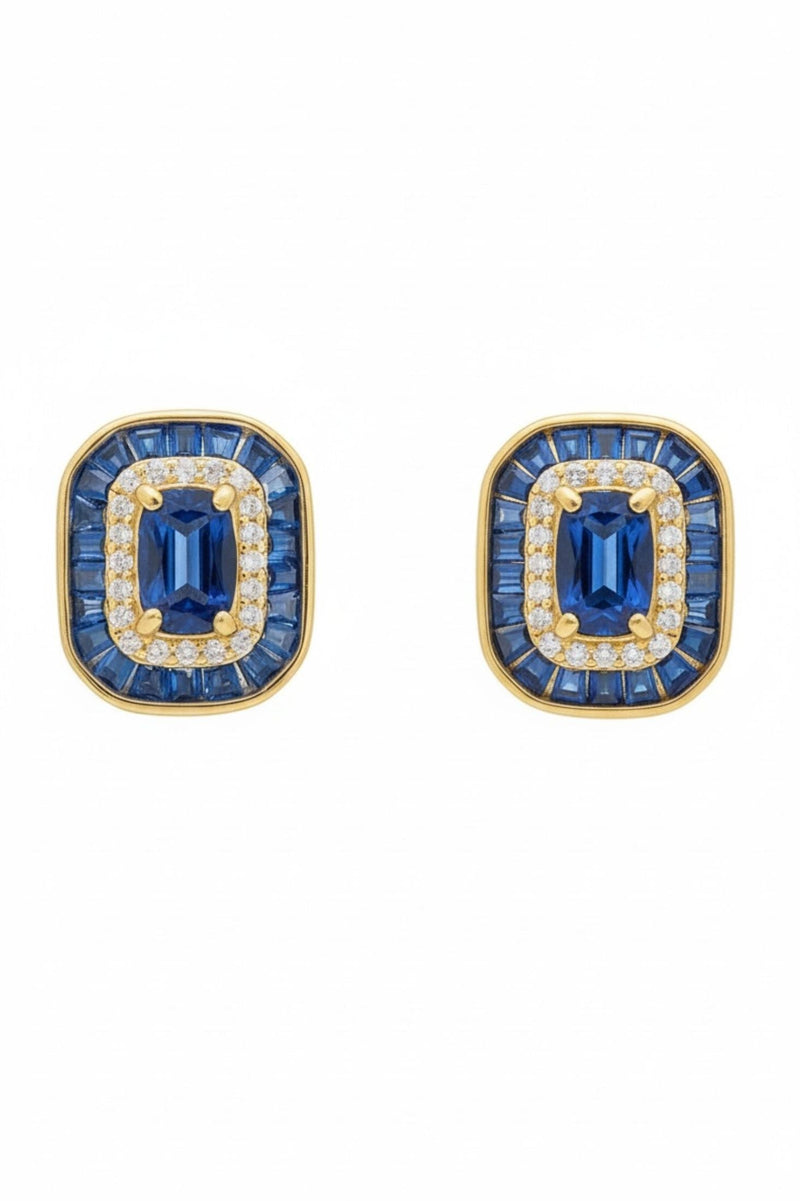 Great Gatsby Stud Earrings Sapphire Gold