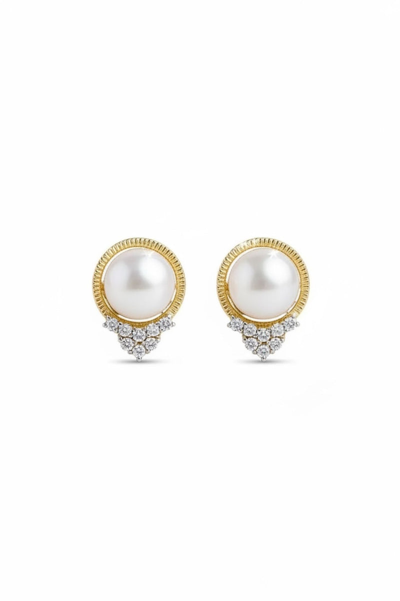 Solid 14k Gold Diamond and Pearl Empress Earrings