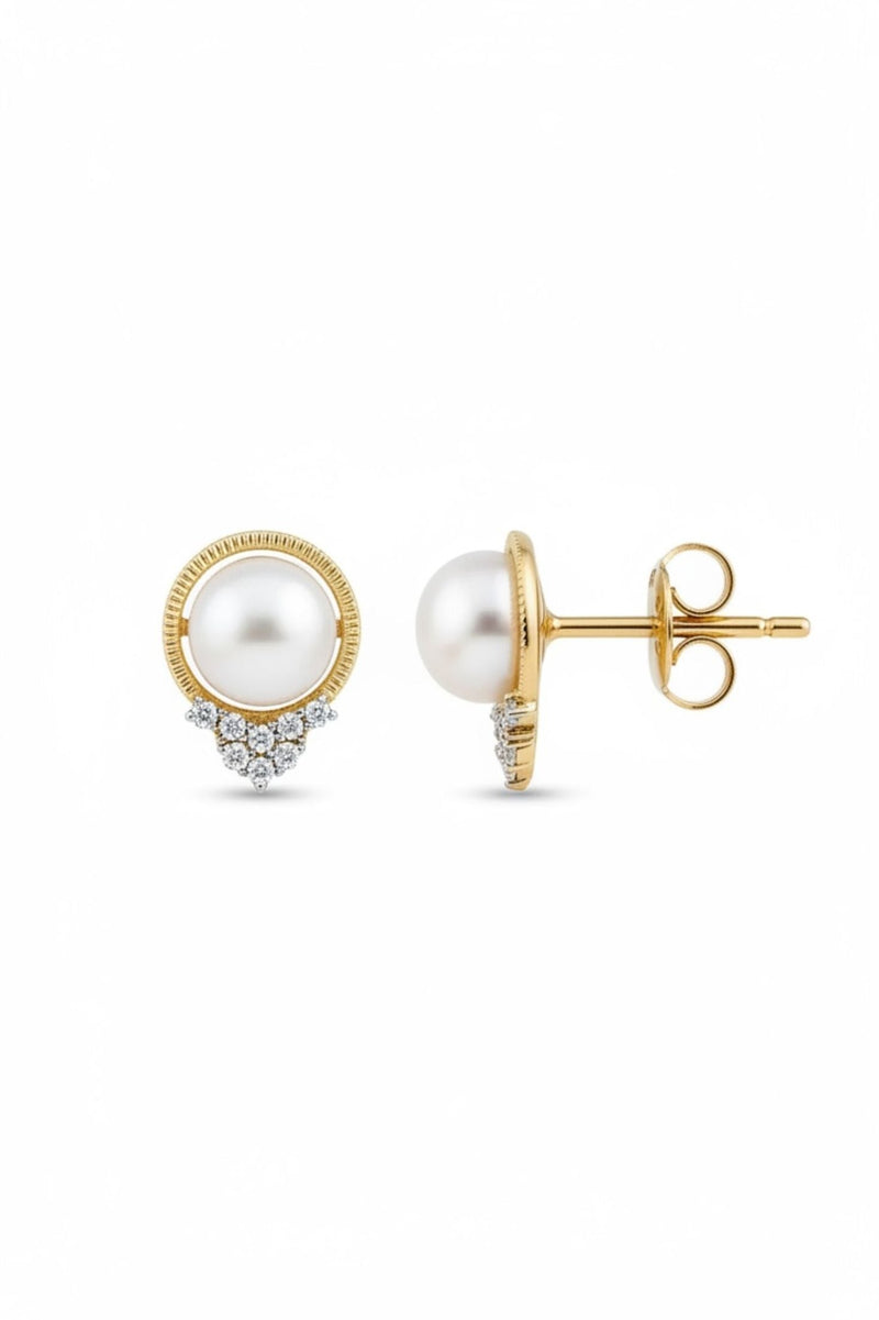 Solid 14k Gold Diamond and Pearl Empress Earrings