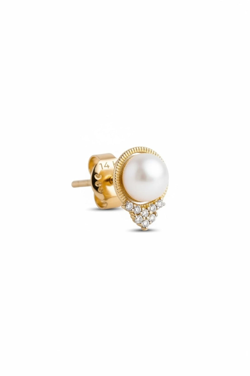 Solid 14k Gold Diamond and Pearl Empress Earrings