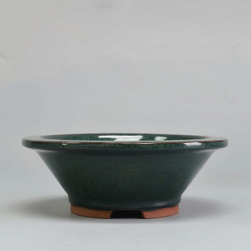 12cm Glazed Bonsai Pot | Round | 12cm x 5cm | Dark Green