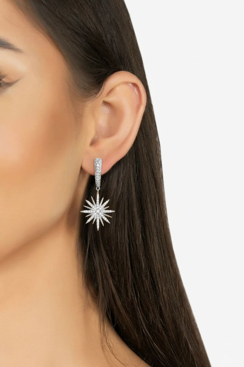 Star Burst Drop Earrings Silver