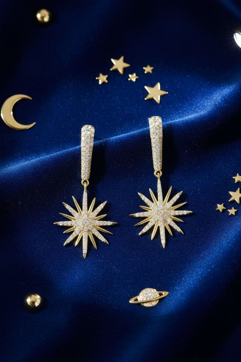 Star Burst Drop Earrings Gold