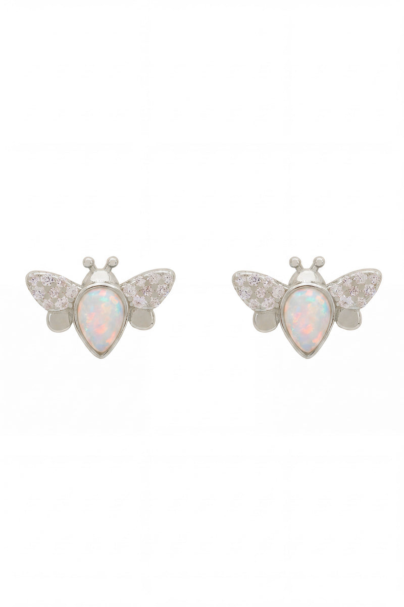 Busy Bee White Opal Stud Earrings Silver