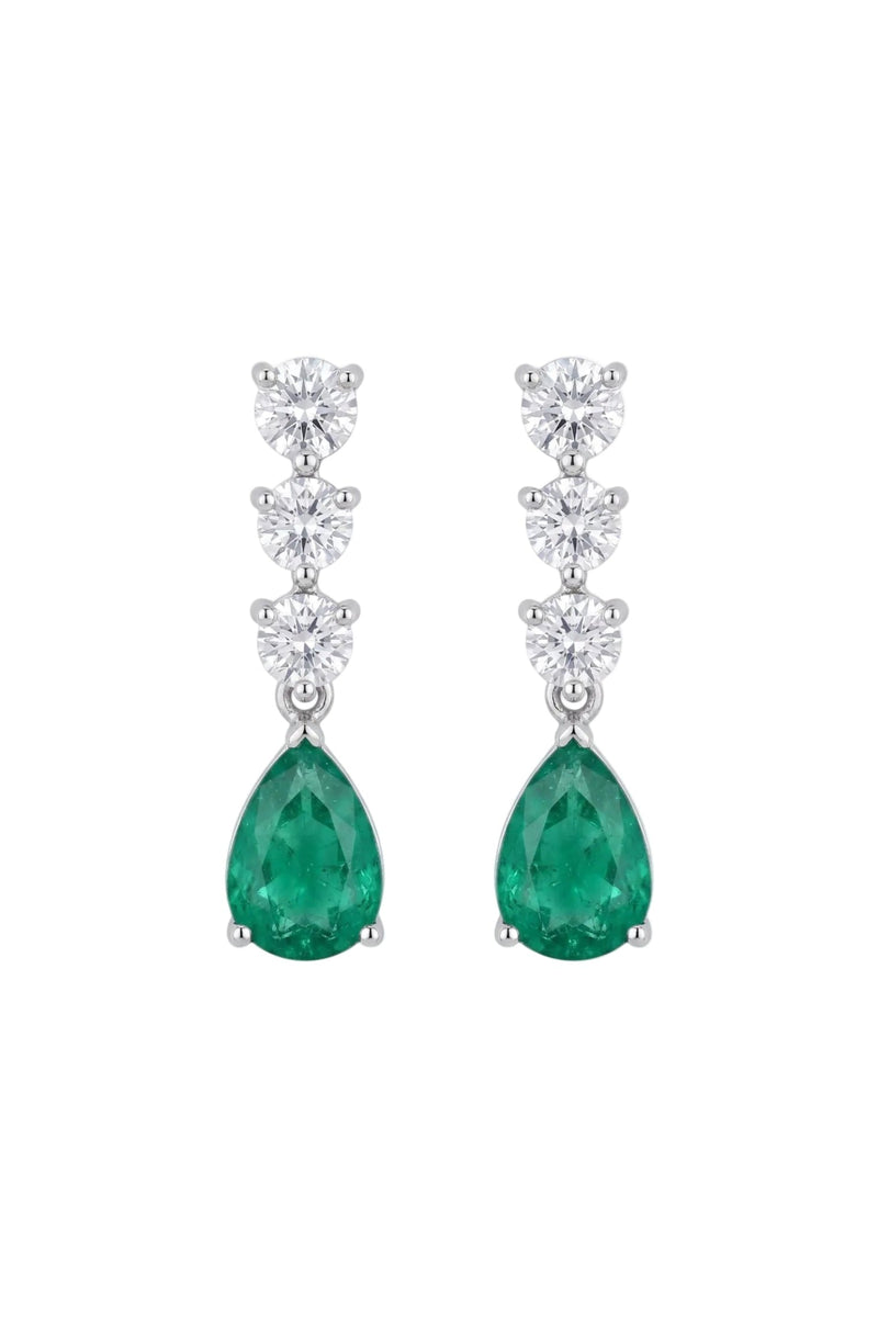 Delphine Colombian Emerald Triple Drop Earrings Silver