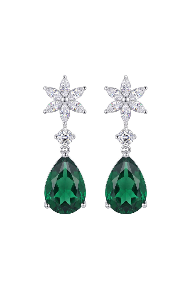 Sunflower Emerald Drop Earrings Silver