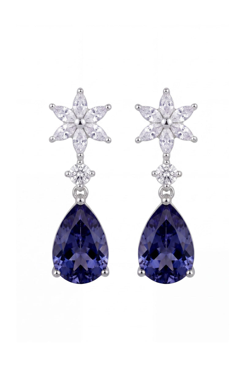 Sunflower Tanzanite Drop Earrings Silver