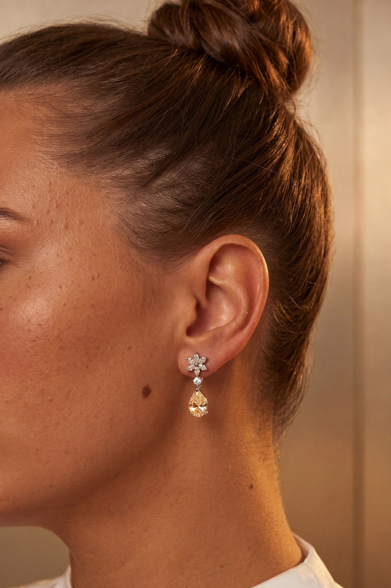 Sunflower Yellow Topaz Drop Earrings Silver