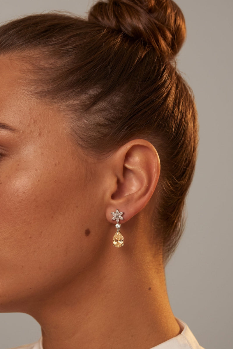 Sunflower Yellow Topaz Drop Earrings Silver