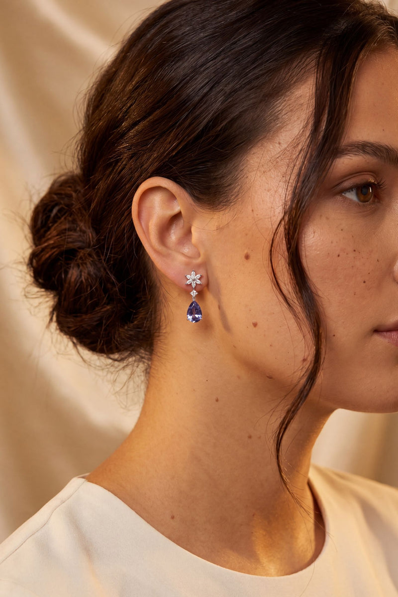 Sunflower Tanzanite Drop Earrings Silver