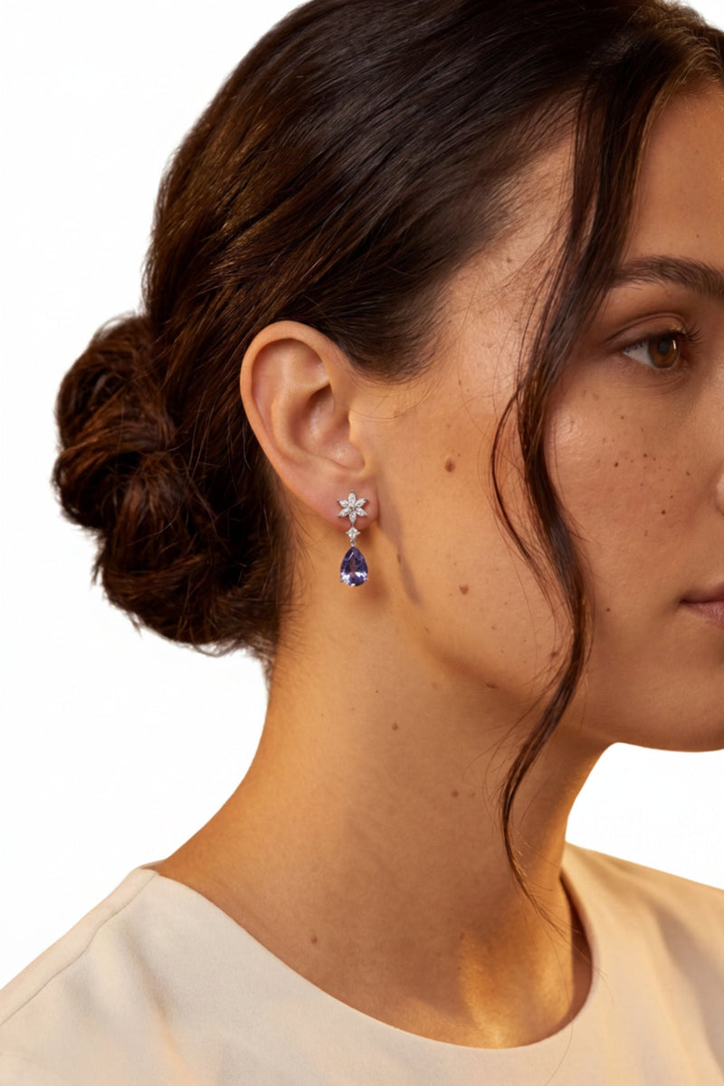 Sunflower Tanzanite Drop Earrings Silver
