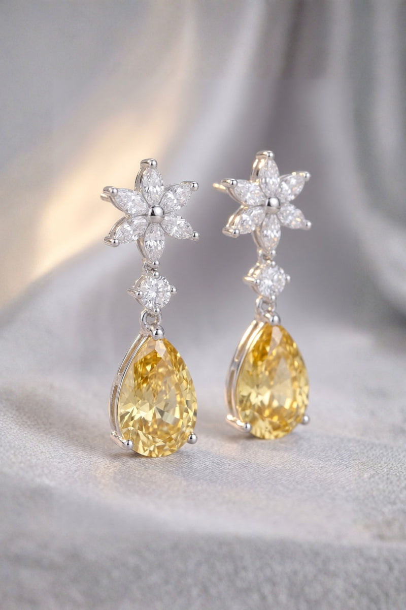 Sunflower Yellow Topaz Drop Earrings Silver