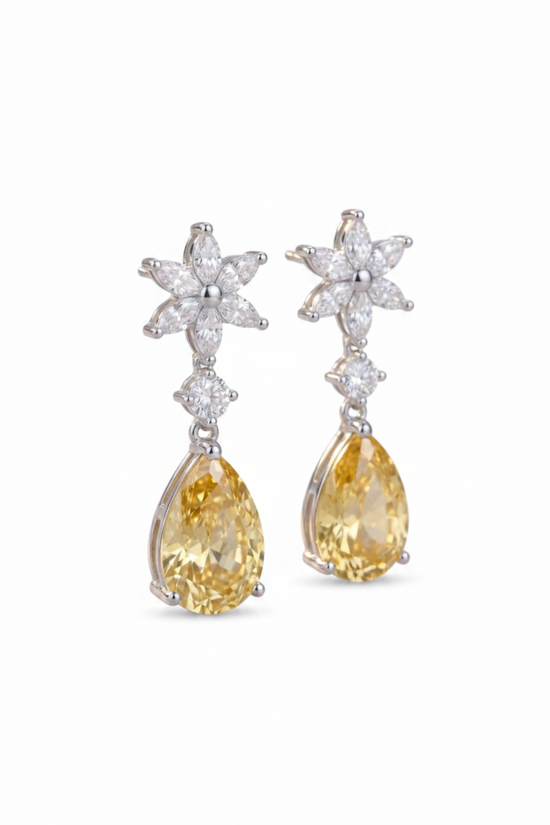 Sunflower Yellow Topaz Drop Earrings Silver