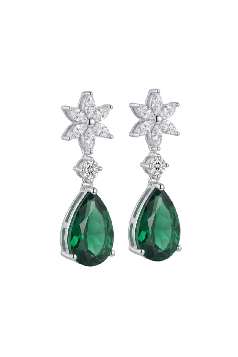 Sunflower Emerald Drop Earrings Silver