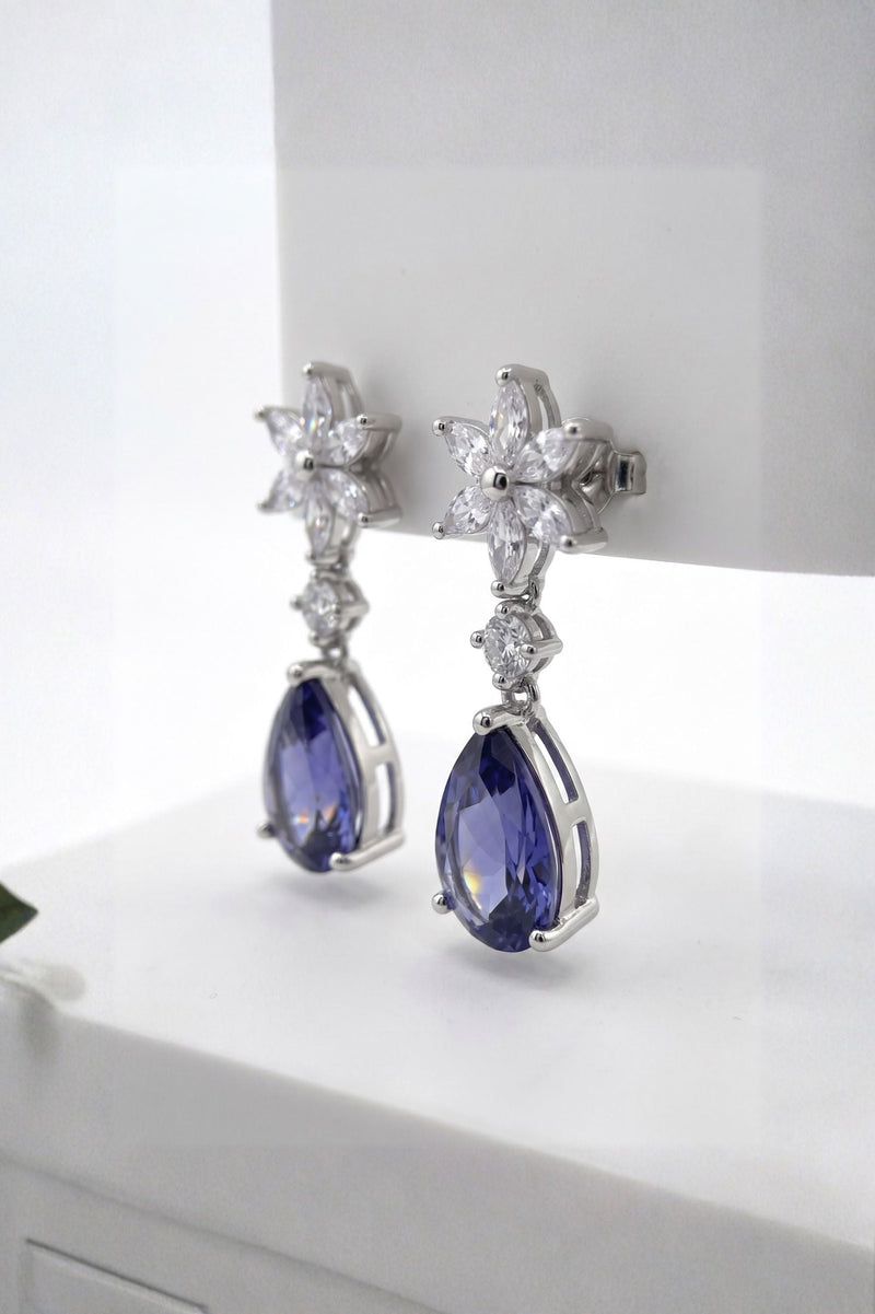 Sunflower Tanzanite Drop Earrings Silver