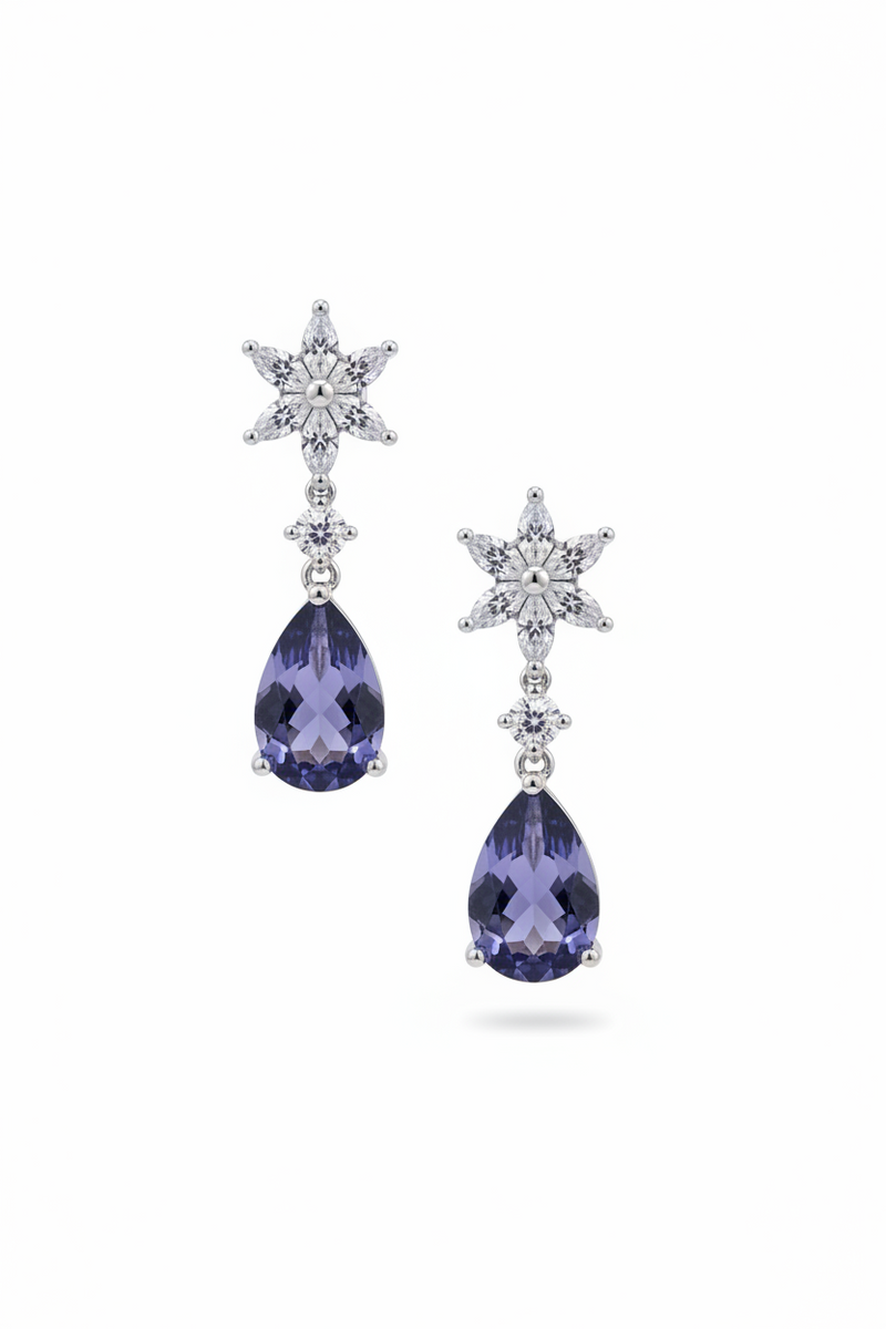 Sunflower Tanzanite Drop Earrings Silver