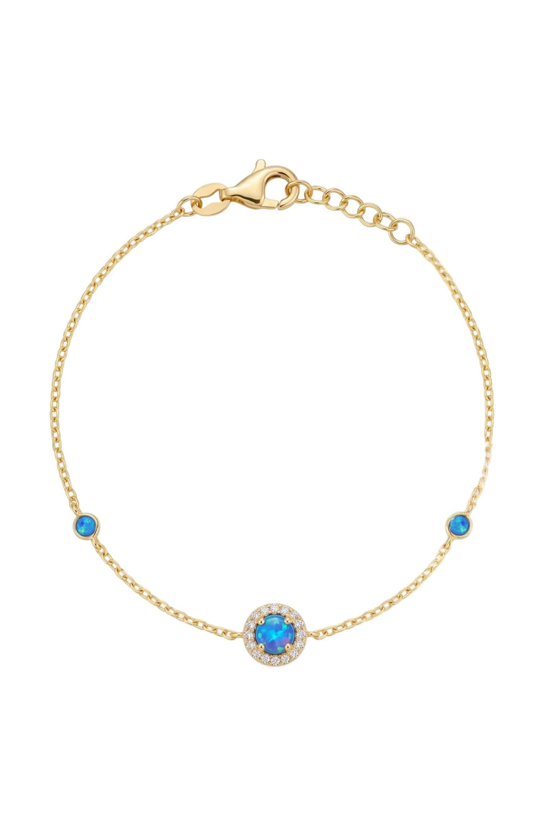 Round Blue Opal Bracelet Gold CZ