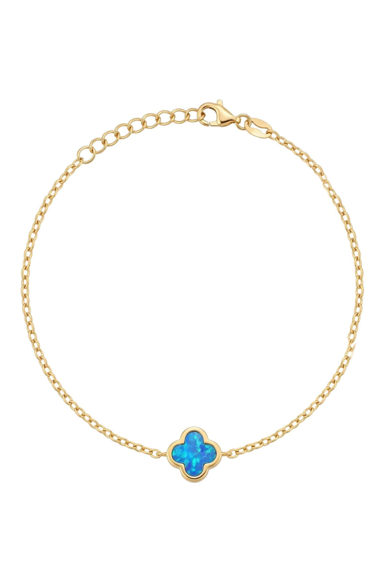 Flower Clover Blue Opal Bracelet Gold