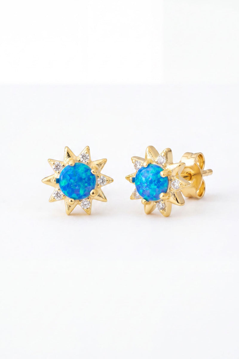Sunflower Blue Opal Stud Earrings Gold
