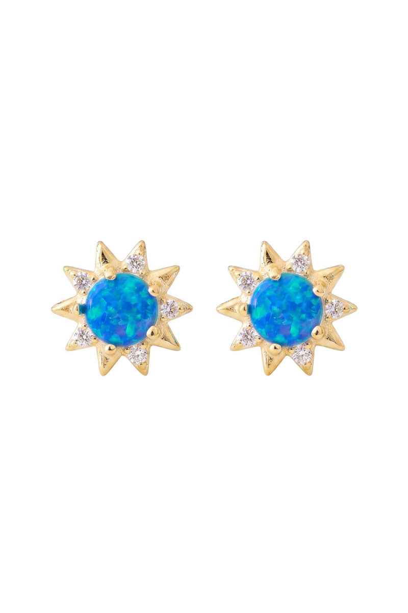 Sunflower Blue Opal Stud Earrings Gold