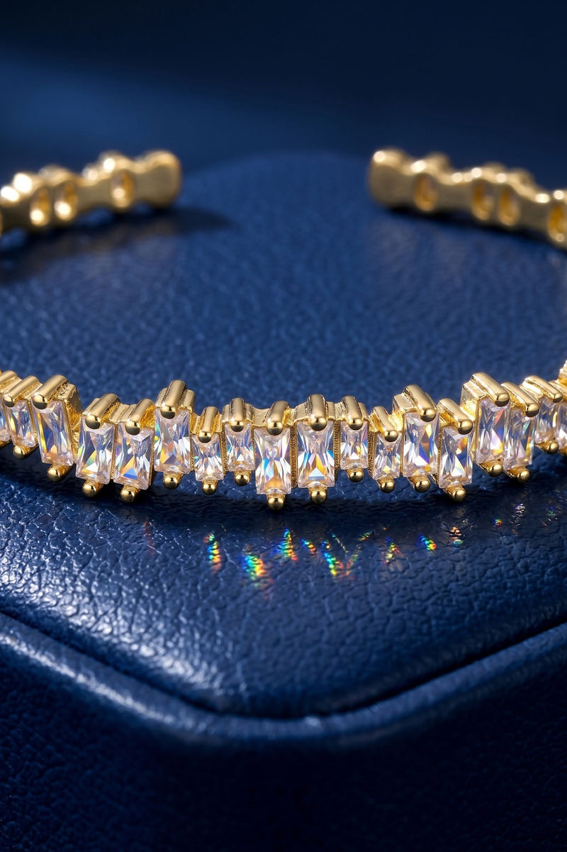 Baguette Ice Cuff Bangle Gold White