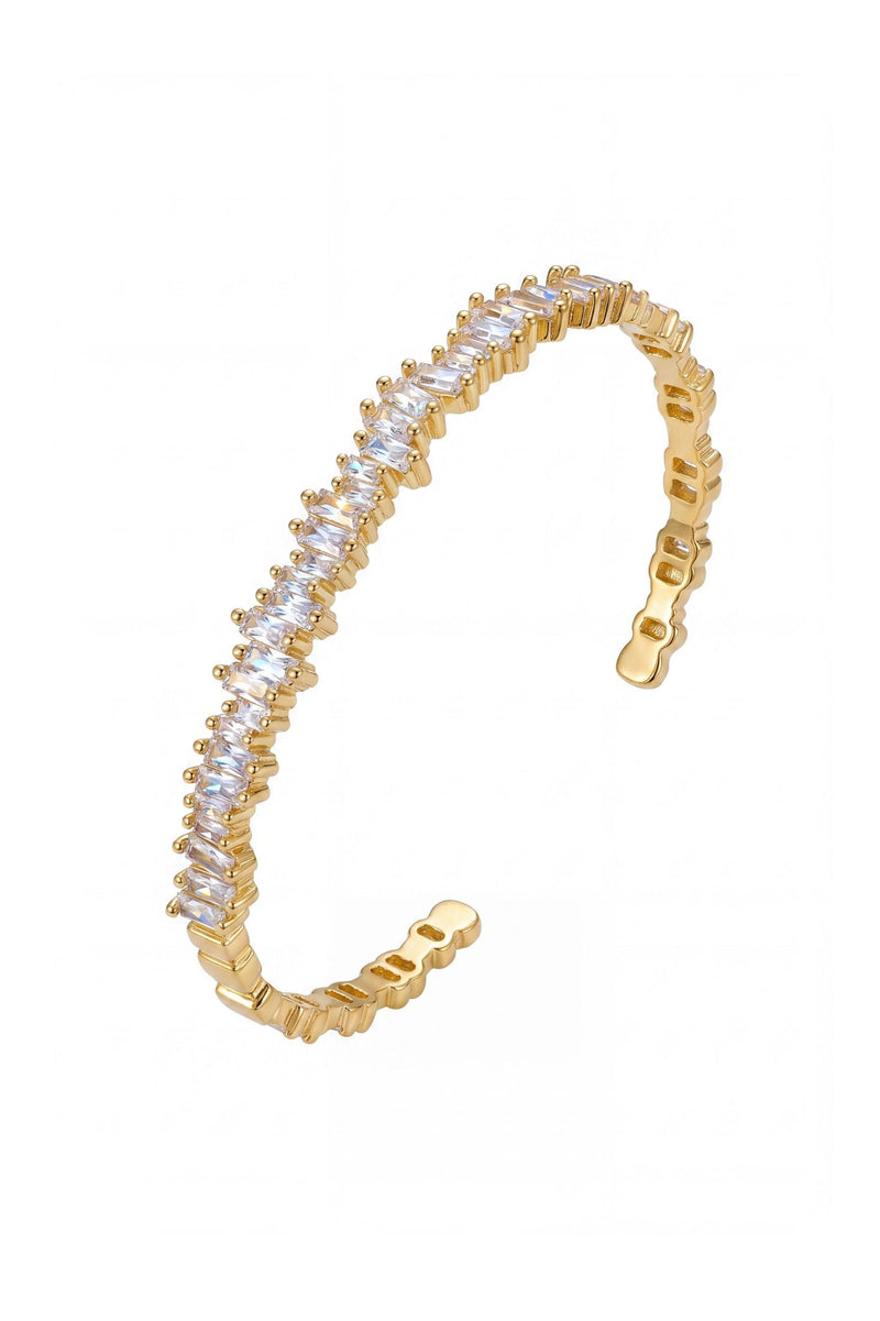 Baguette Ice Cuff Bangle Gold White