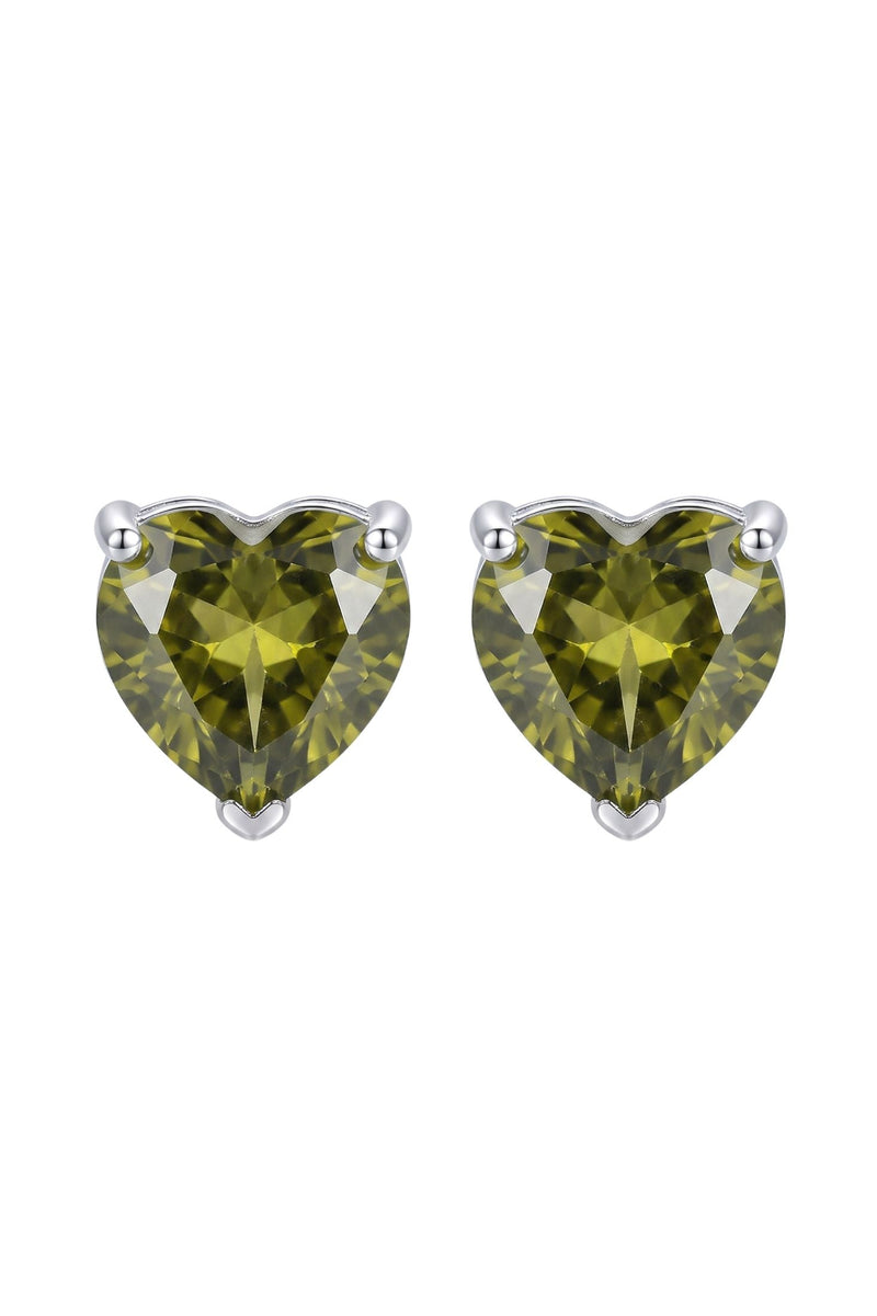 Amore Heart Peridot Stud Earrings Silver