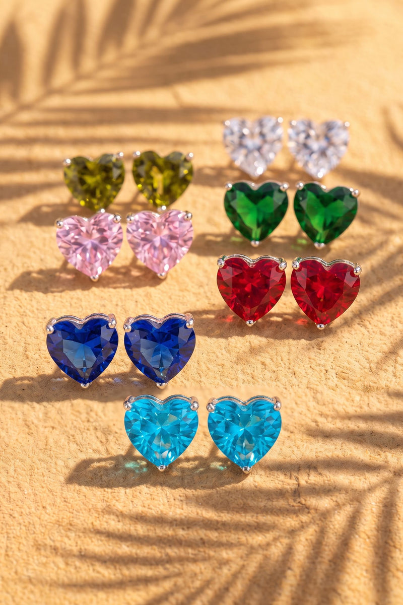 Amore Heart Sapphire Stud Earrings Silver