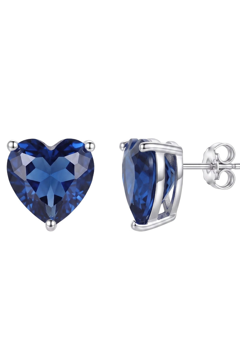 Amore Heart Sapphire Stud Earrings Silver