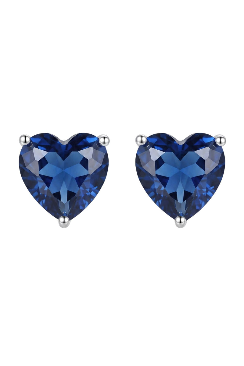 Amore Heart Sapphire Stud Earrings Silver