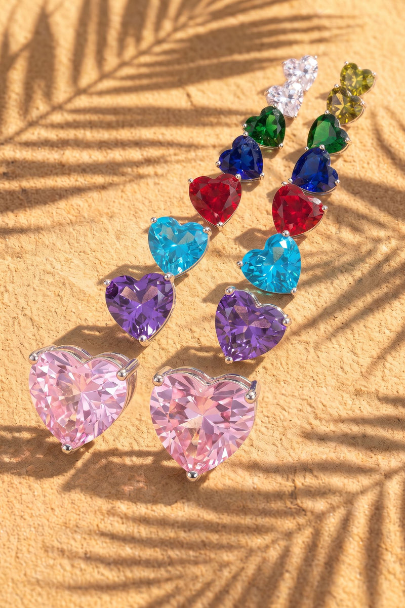 Amore Heart Sapphire Stud Earrings Silver