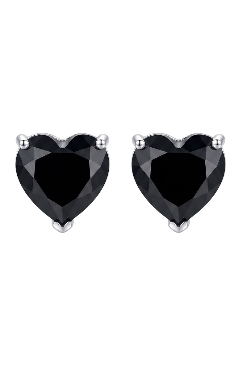 Amore Heart Black Spinel Stud Earrings Silver