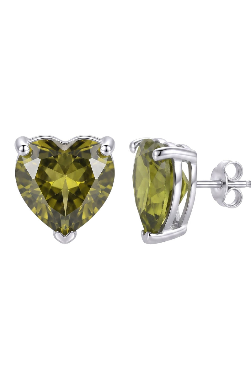 Amore Heart Peridot Stud Earrings Silver