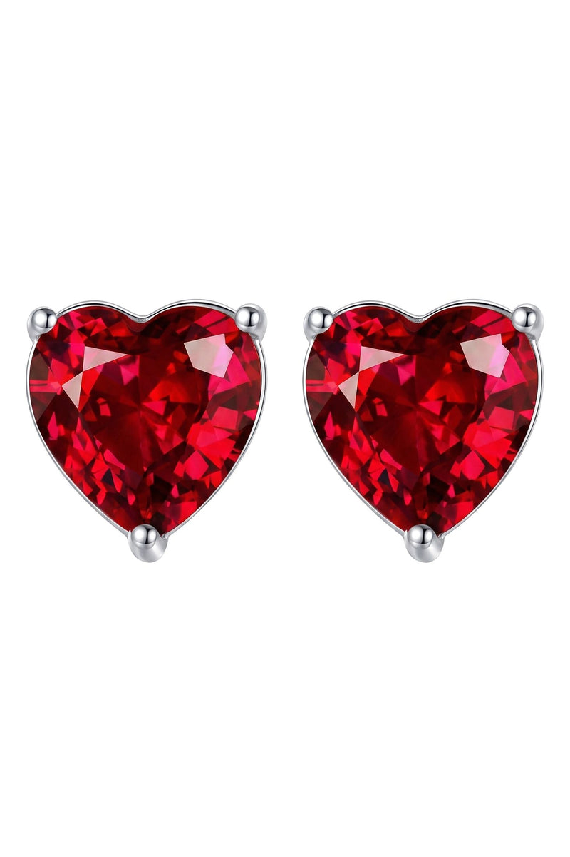 Amore Heart Garnet Stud Earrings Silver