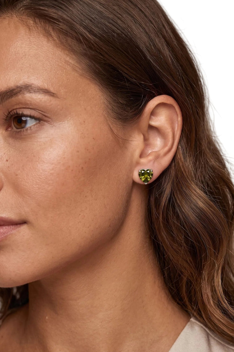 Amore Heart Peridot Stud Earrings Silver