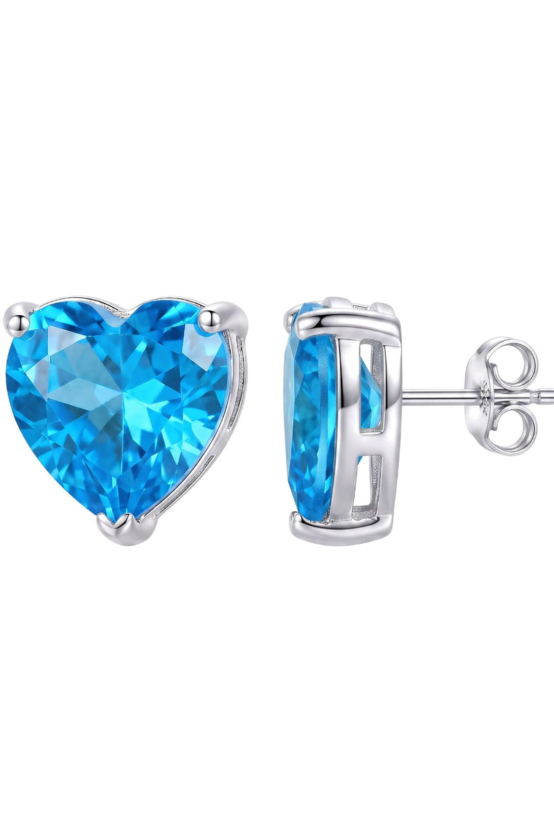 Amore Heart Blue Topaz Stud Earrings Silver