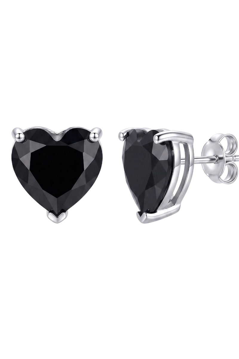 Amore Heart Black Spinel Stud Earrings Silver