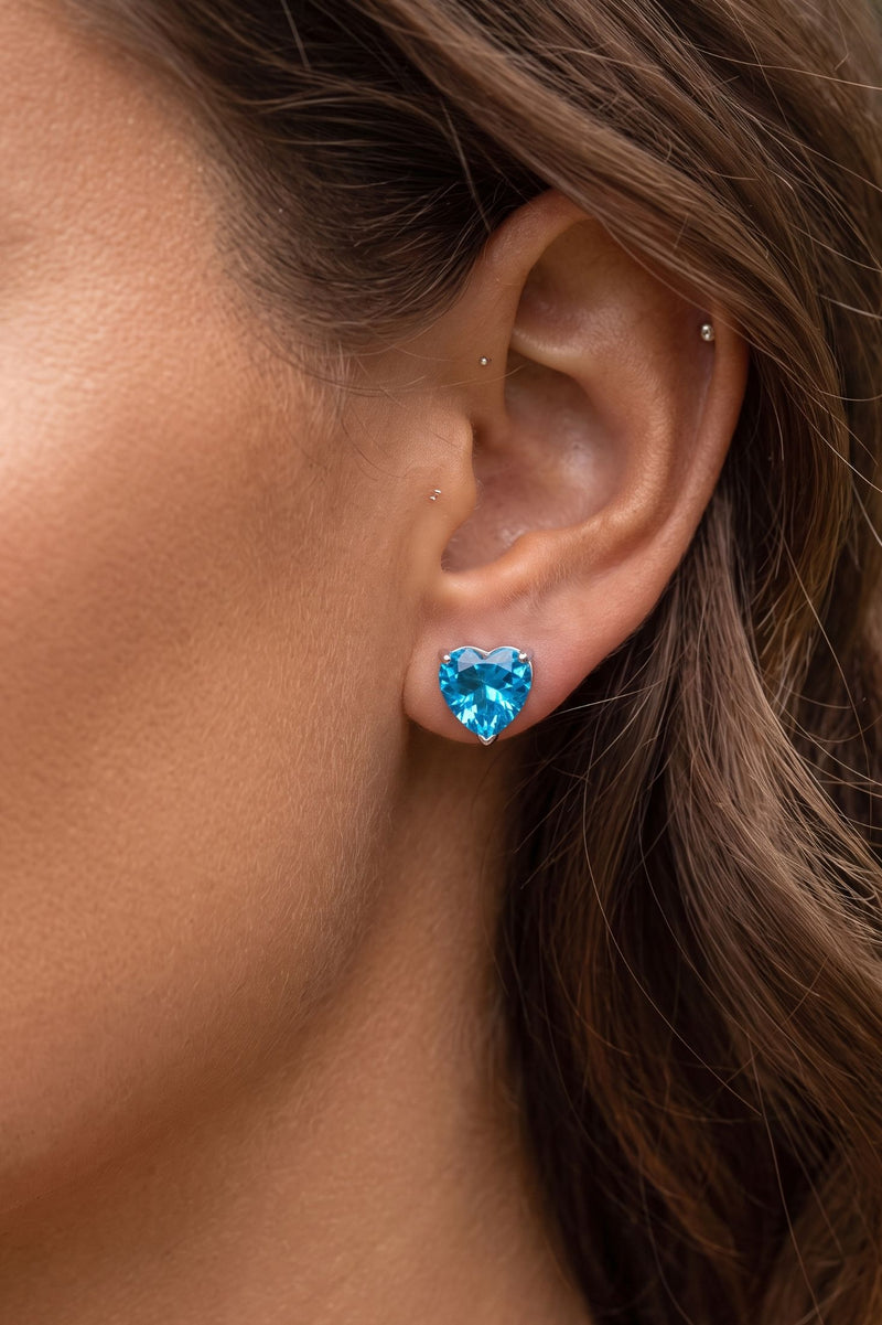 Amore Heart Blue Topaz Stud Earrings Silver